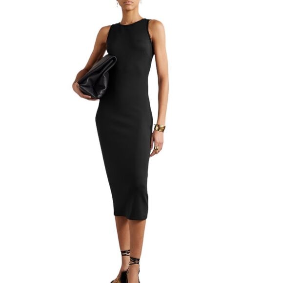 MaxMara Leisure Angola Sleeveless Minimalist Jersey Midi Dress Black Size Large